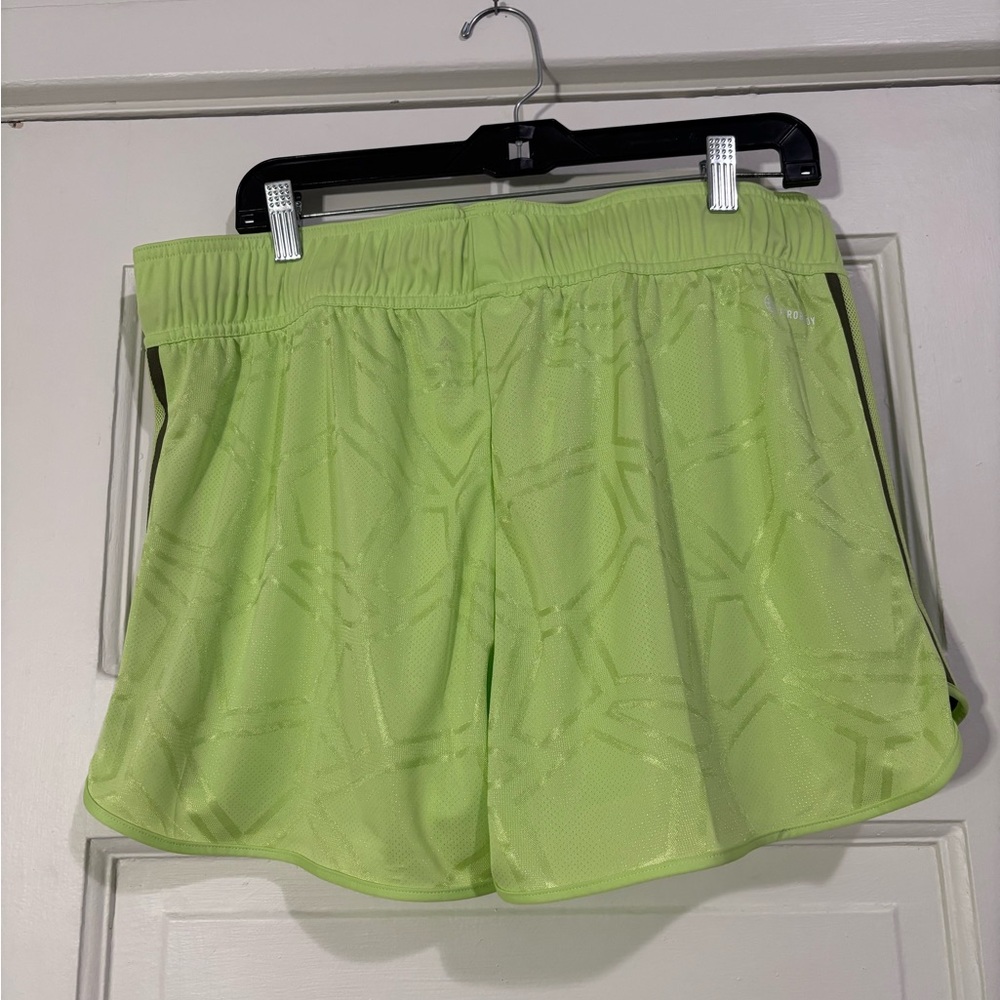 Adidas Women's Neon Green Soccer Shorts - Picture 3 of 3